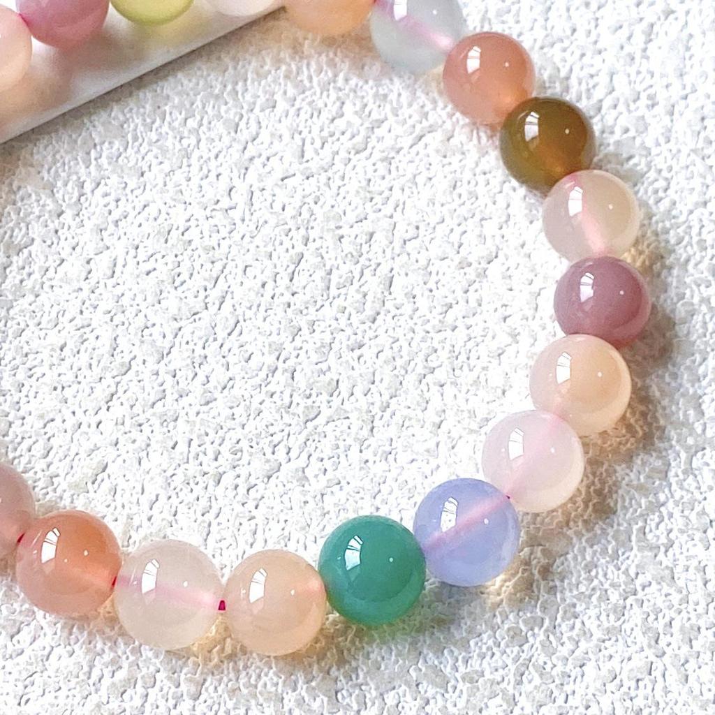 Qian Jing Wan Ma Natural Agate Candy-Colored Round Bead Women's Bracelet