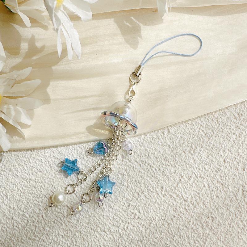 Cute Jellyfish Wind Chime Pendant Keychain Mobile Phone Lanyard Bag Key Ring Decorative Accessories For Girls Christmas Gift