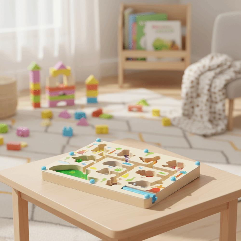 Wooden Board Magnetic Color Sorting Maze Magnetic Beads Montessori Wooden Puzzle  For Boys Girls