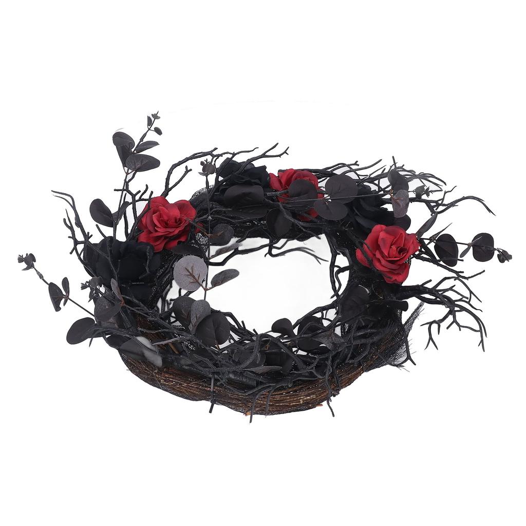Halloween Wreath Dead Black ABS Artificial Branches Design with Red Flower Door Wreath Garland for Decoration