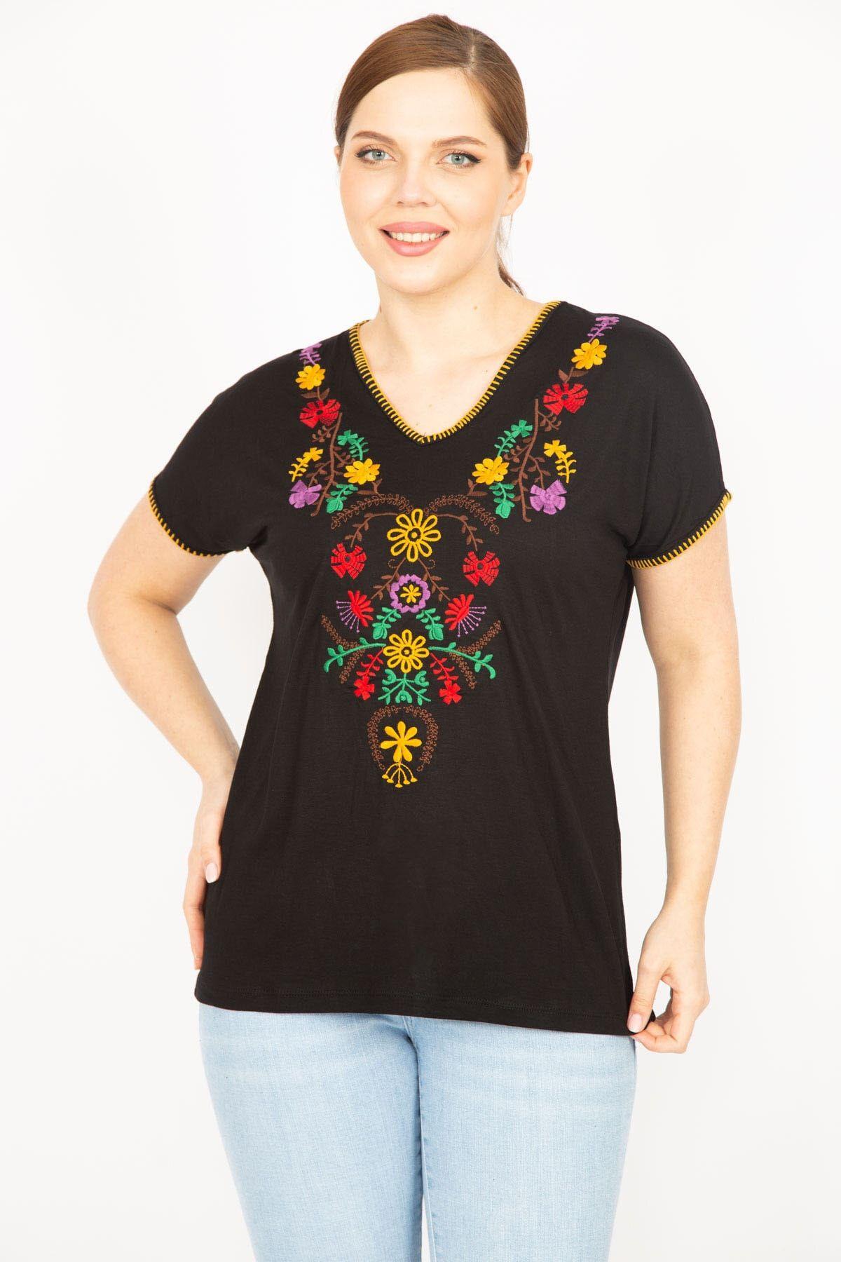 

Женская блузка большого размера Черная блузка больших размеров с вышивкой 2XL