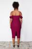 Women's Style Plus Size Purple Plain Bodycone Midi Woven Plus Size Dress