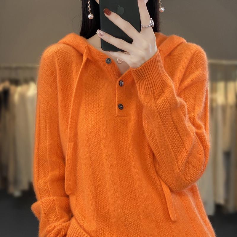 Versatile Wool Hooded Knit Sweater for Women