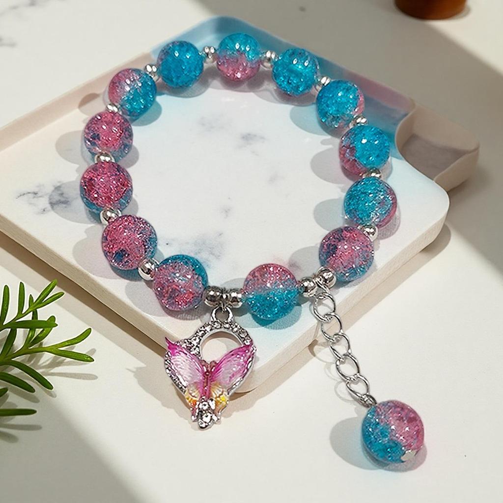 2026 Iridescent Butterfly Bracelet - Colorful 10mm Beads, Color-block Design, Cross-border Gift