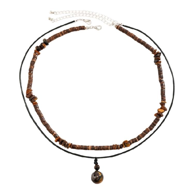 

2Pcs Ethnic Layering Beaded Necklace Set Adjustable Leather Cord Jewelry With Natural Stones Holiday Gift For Adults 1