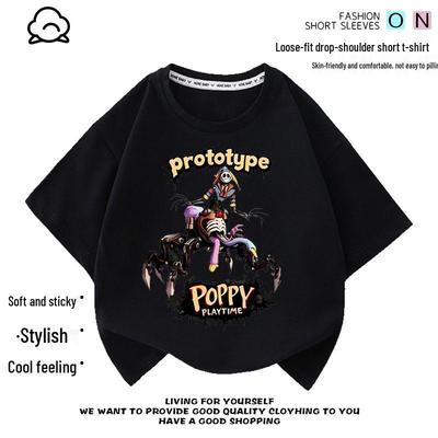 Poppy Playtime Kinder-T-Shirt - Poppy's Playtime Aufdruck, Sommer Lockerer Schnitt, Kurzarm Kinder Oberteil