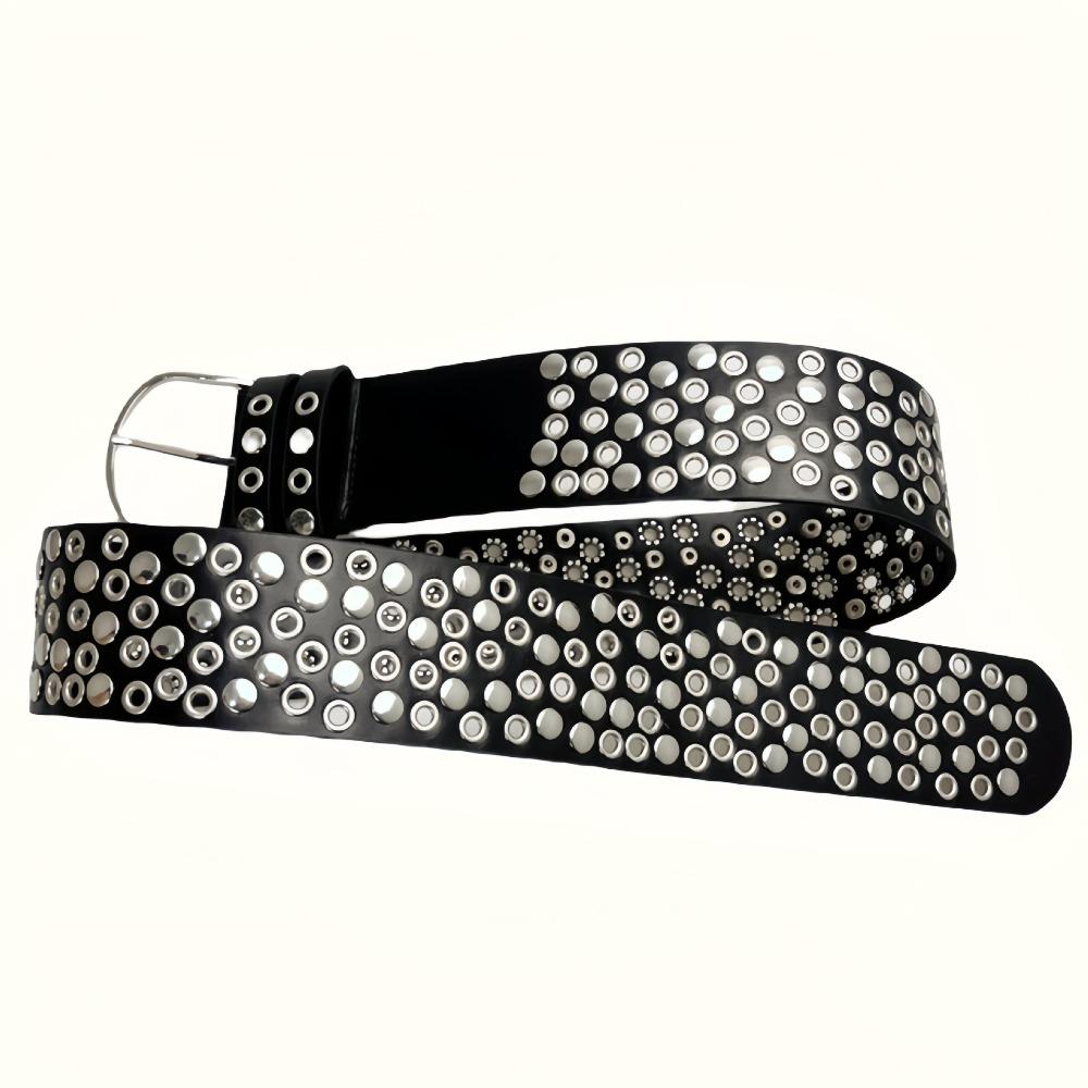 Luxury Design Eyelet Rivet Belt Punk Hollow Grommet Decorative Belt  for Women Club Outfit