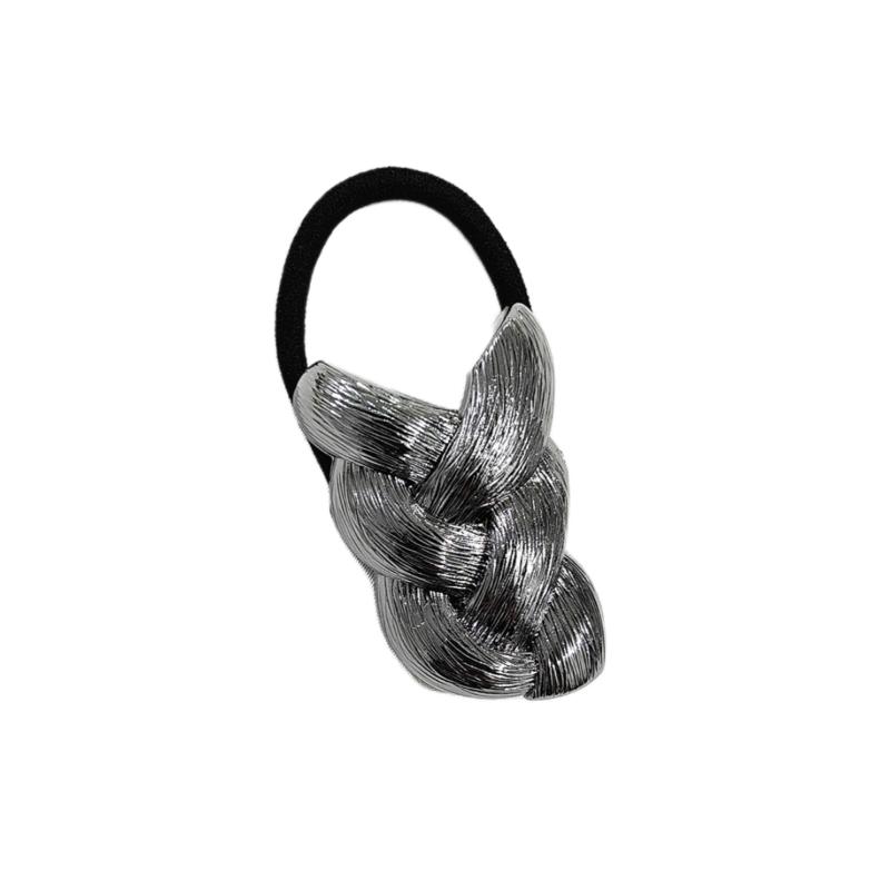 

Punk Metal Braid Shaped Elastic Headband Women Unique Design Ponytail Hair Tie Rubber Band Scrunchies Girls Y2K Hair Accessories чорний