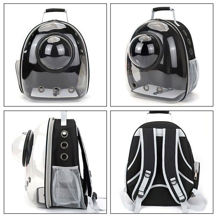 Sac à dos transparent pour chat/petit chien 35×45×28 cm - Noir, bulle PC ventilée, jusqu’à 6,5 kg