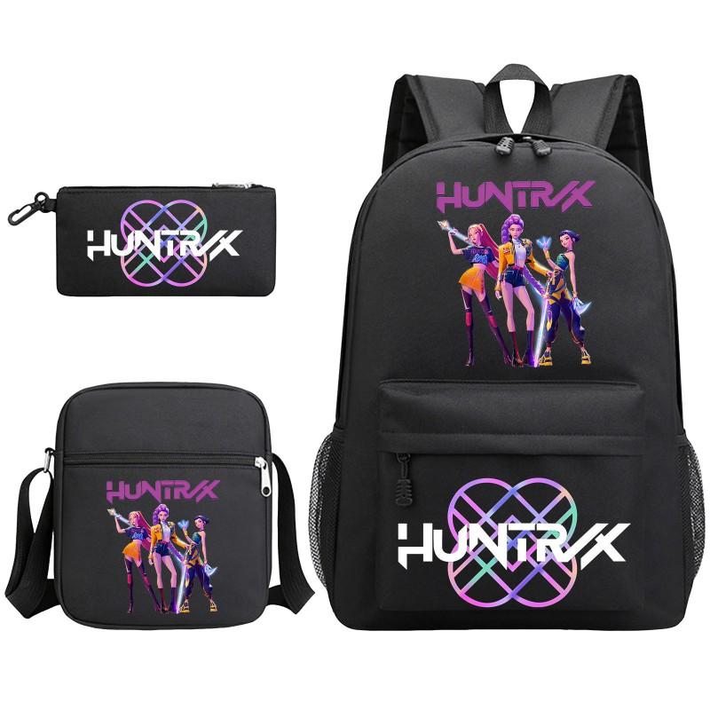Cartoon Print School Backpack Set Teens Shoulder Bag Pencil Case Bookbag Oxford Fabric Ergonomic Straps