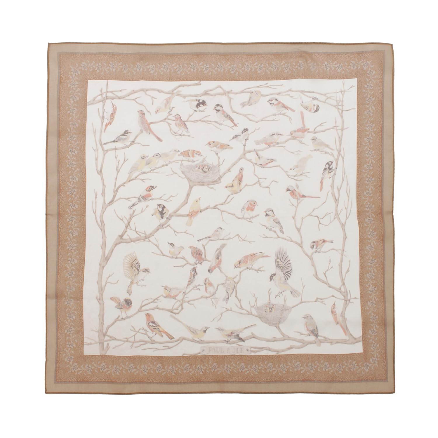 

Paul Joe Moonbat ACCESSOIRES Silk Chiffon Cat and Bird Web Exclusive & Scarf, Square, 58x58cm, Brown, 50081,