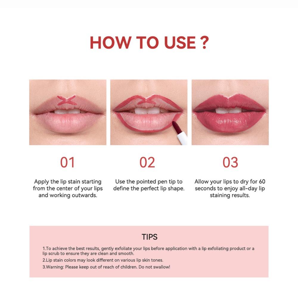 Lakerain Lip Stain Pen: Long-Lasting Waterproof Matte Lip Liner & Kiss-Proof Lightweight Color, 6 Shades for Precise Lip Shaping & All-Day Wear