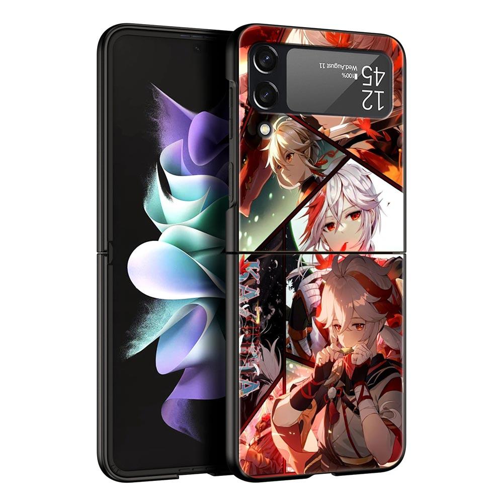 Phone Case For Samsung Galaxy Z Flip 3 4 5 Hard Black Folding PC For Samsung Z Flip3 Cover Shell Genshin impact ayato wanderer