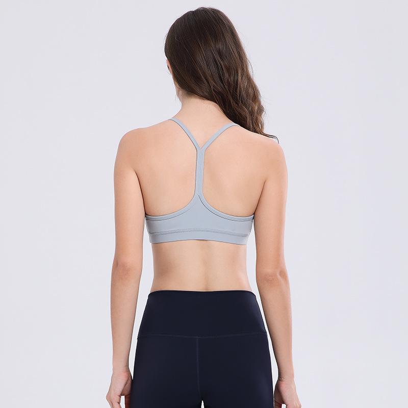 Flow Y Women's Sports Bra - Gathered Running Fitness Nude Yoga Vest with Y Shoulder Straps
