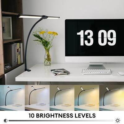 LED Double Head Reading Desk Lamp Eye Protection Desk Lamp with Clip Dimmable Flexible Gooseneck Lamp for Home Study Office