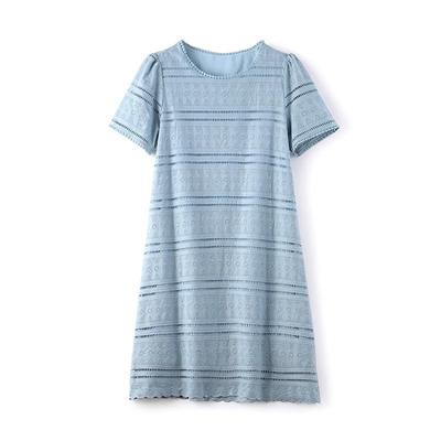 Blue Short-sleeved Dress for Women In Summer New Loose Draping Style Slim Straight Skirt