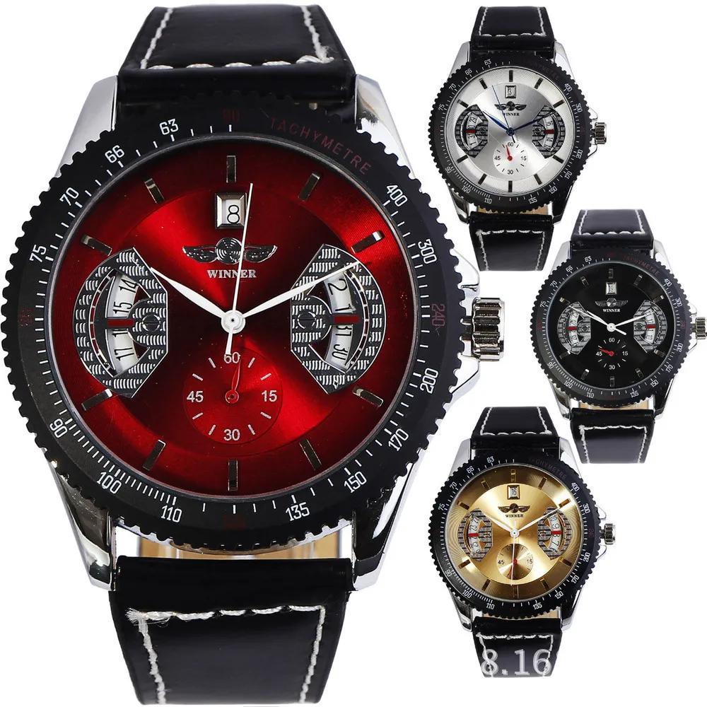 Fashion Winner Sport Style Leather Strap Automatic Watch Date Display Mens Watches Top Brand Luxury Montre Homme Relogio Male