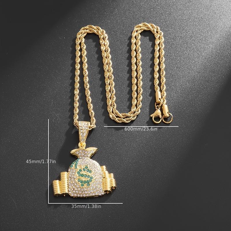 Hip Hop Punk Money Bag Pendant Necklace With Rope Chain Bling Cubic Zircon Necklace Cool Men's Rock Biker Jewelry Gift