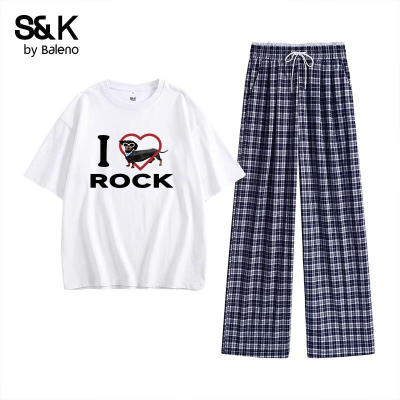 

Baleno S&K Cotton Tee & Plaid Wide-Leg Pants Set L