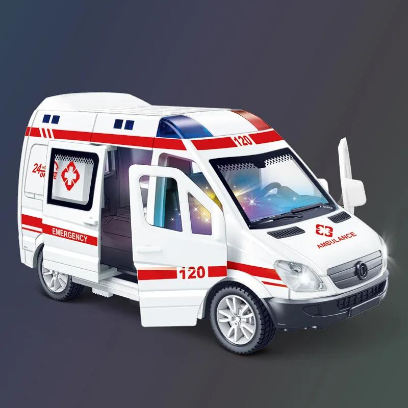 1/32 Scale Mini Car Model Diecast Gifts Ambulance Fire-Truck Policecar Model Sound and Light Vehicle Simulation Collection Toys