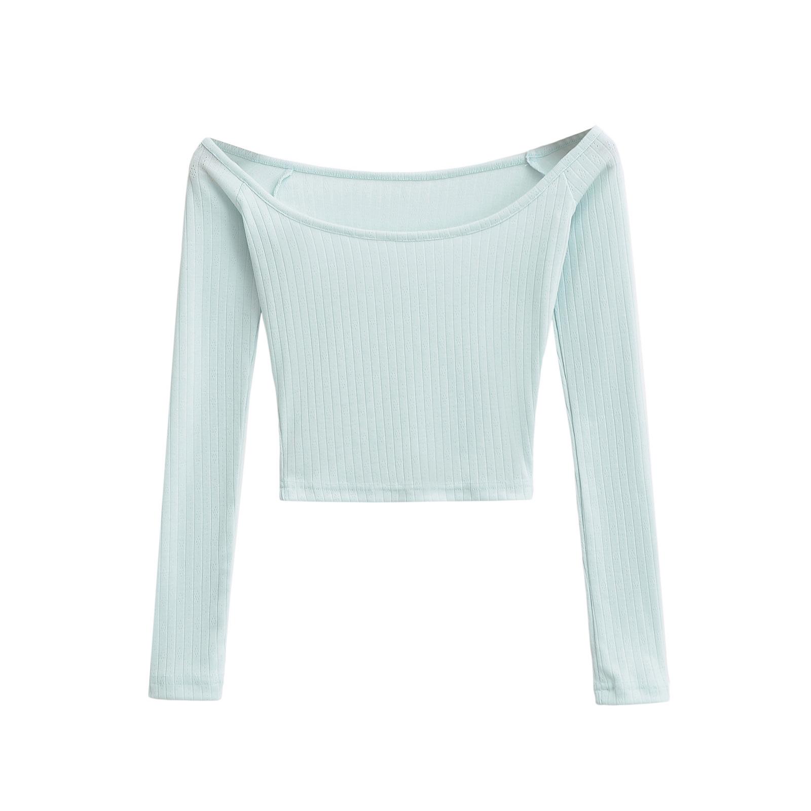 

Сладкая и пикантная футболка с открытыми плечами, широким вырезом и длинными рукавами для женщин, кроп-топ весна/лето 2025 Small