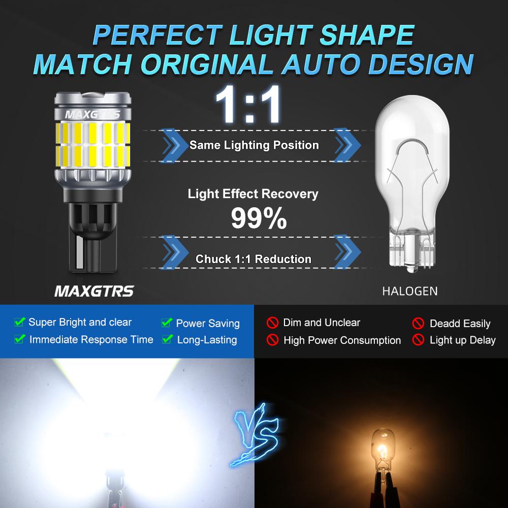 MAXGTRS 2PCS T15 W16W LED Canbus Error free Auto Bulbs 921 912 Backup Light Car Reverse Parking Xenon White