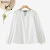 ZANZEA Women Splice V-Neck Loose Casual Long Sleeve Blouse