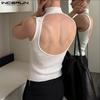 Men High Neck Sleeveless Backless Fitted Tank Tops