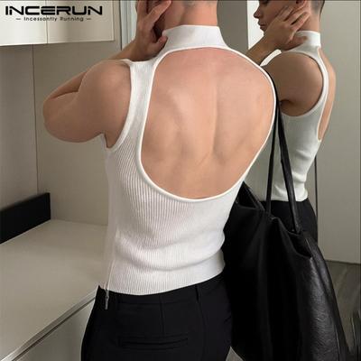 Men High Neck Sleeveless Backless Fitted Tank Tops