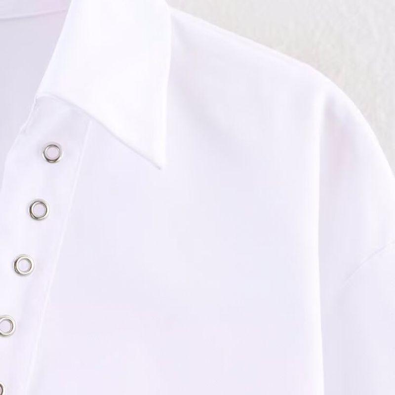 Kaslead New Arrival Women's Clothing Fashion Style Fashion Pure Color Minimalist Drawstring Lace Lapel Long Sleeve Shirt