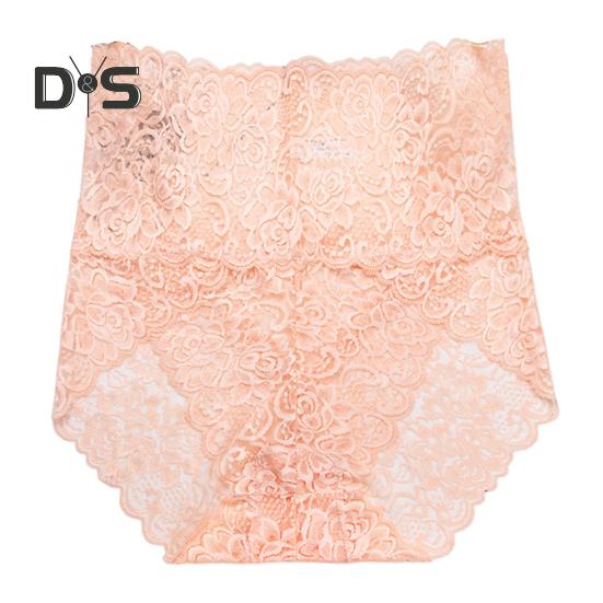 Damen Unterhose Nahtlose Aushöhlen Spitze Einfarbig Blumenstickerei Hohe Taille Stretch Dünne Bauchkontrolle Lady Slips Sport Täglich Höschen