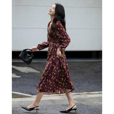 Demana Autumn French V-Neck A-Line Wrap Tea Dress