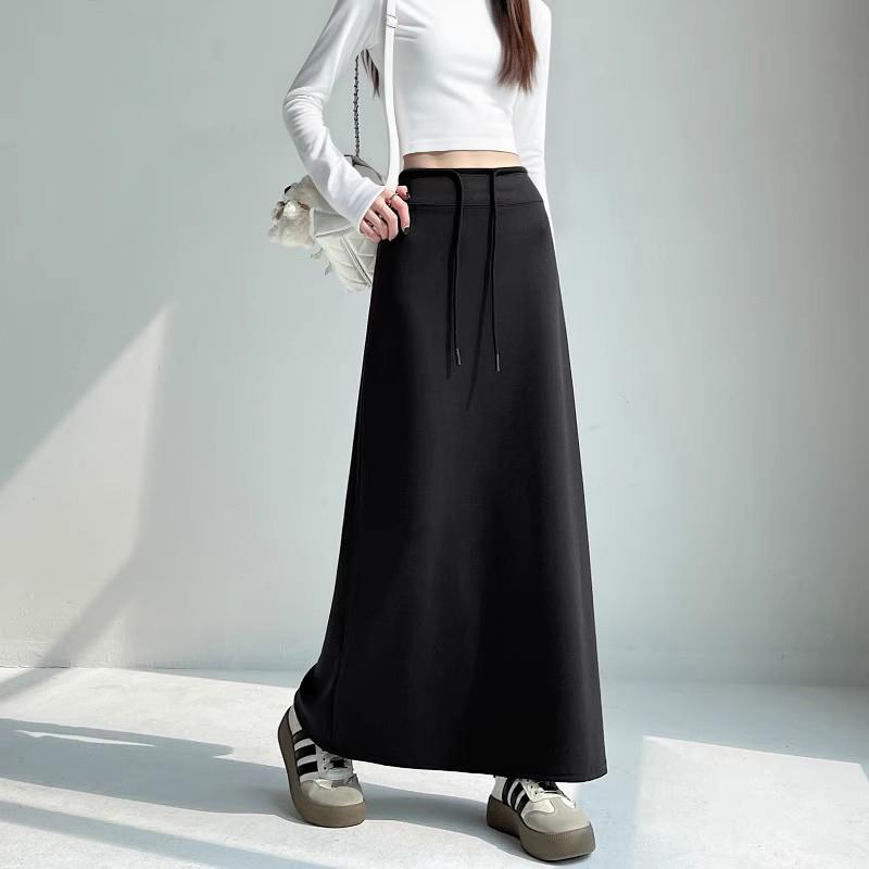 Women's Grey High-Waisted Drawstring Sports Skirt: 2025 Autumn/Winter Casual Loose Straight-Leg Half-Length.