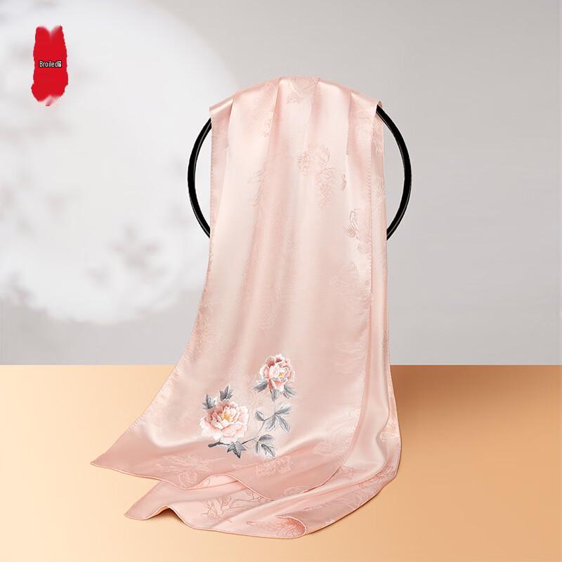 Chinese Style Peony Embroidered Mulberry Silk Scarf