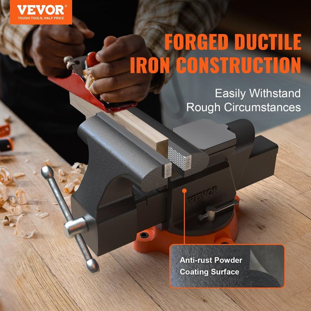 6" Bench Vise W/ Anvil 360°Swivel Locking Base Heavy Duty Ductile Iron