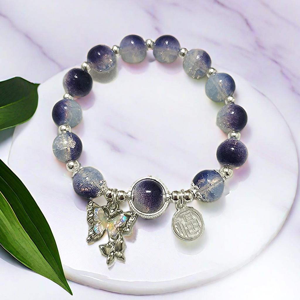 Super Fairy Forest Gradient Glass Bracelet - Chic Chinese Style Gift for Women and Best Friends, Lightweight Luxury Accessory