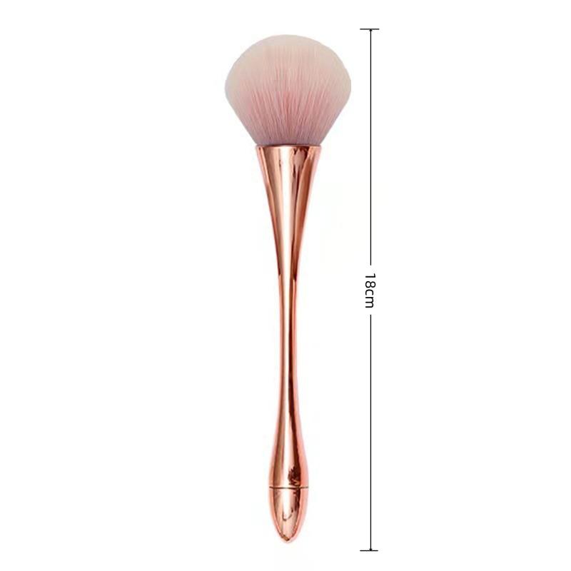 Large Fluffy Pink Powder Makeup Brush,Gold Curved Handle Loose Powder Brush for Blush, Highlighter & Setting Powder
