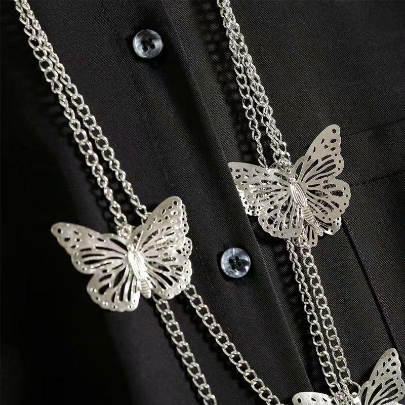 Men's Hong Kong Retro Asymmetrical Long-Sleeve Chain Hip-Hop Shirt