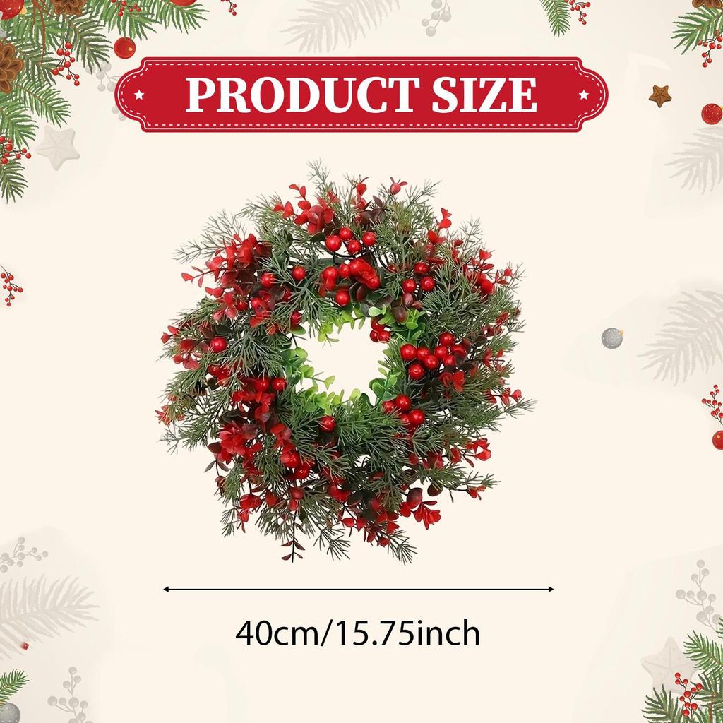 Christmas Wreath Seasonal Garland with Red Berries Rustic Wall Hanging Front Door Xmas