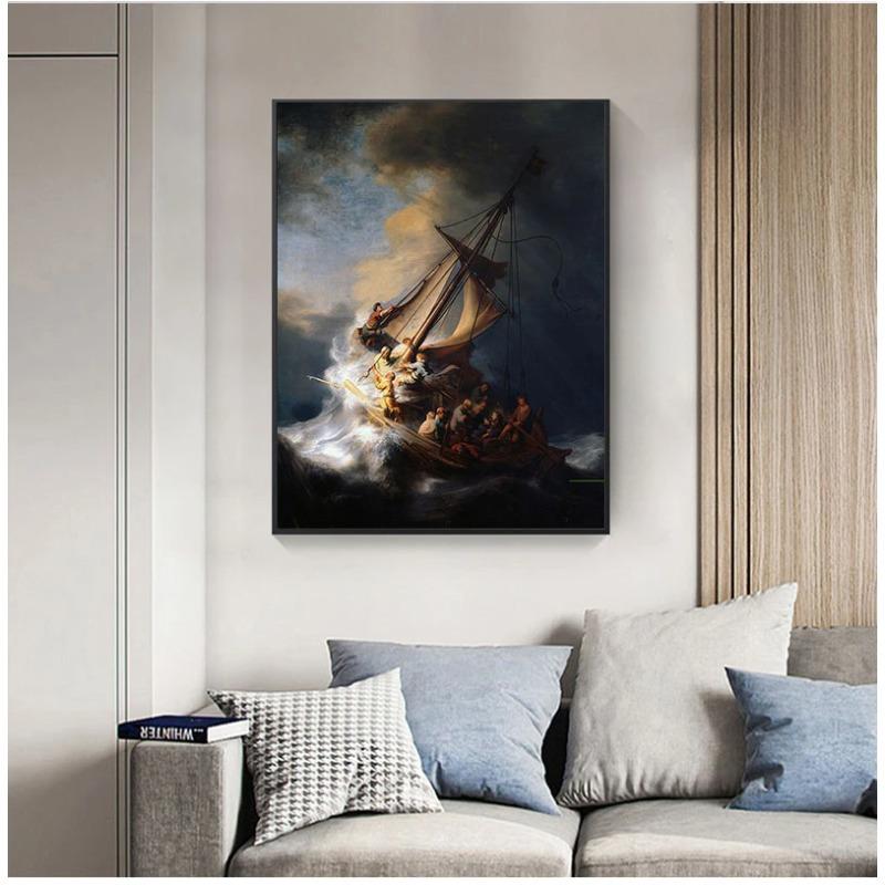 Nave di Rembrandt Pittura a Olio su Tela Stampe Artistiche da Parete HD Immagine per Soggiorno Poster Decorazione Moderna per la Casa Senza Cornice