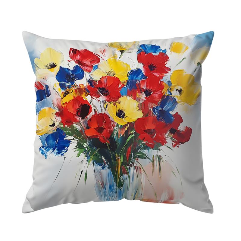 1 Pc Oil Painting Flower Pillow Cover For Home Living Room Bedroom Sofa Office Decorative Pillowcase Soft Throw Pillows 45*45 Cm