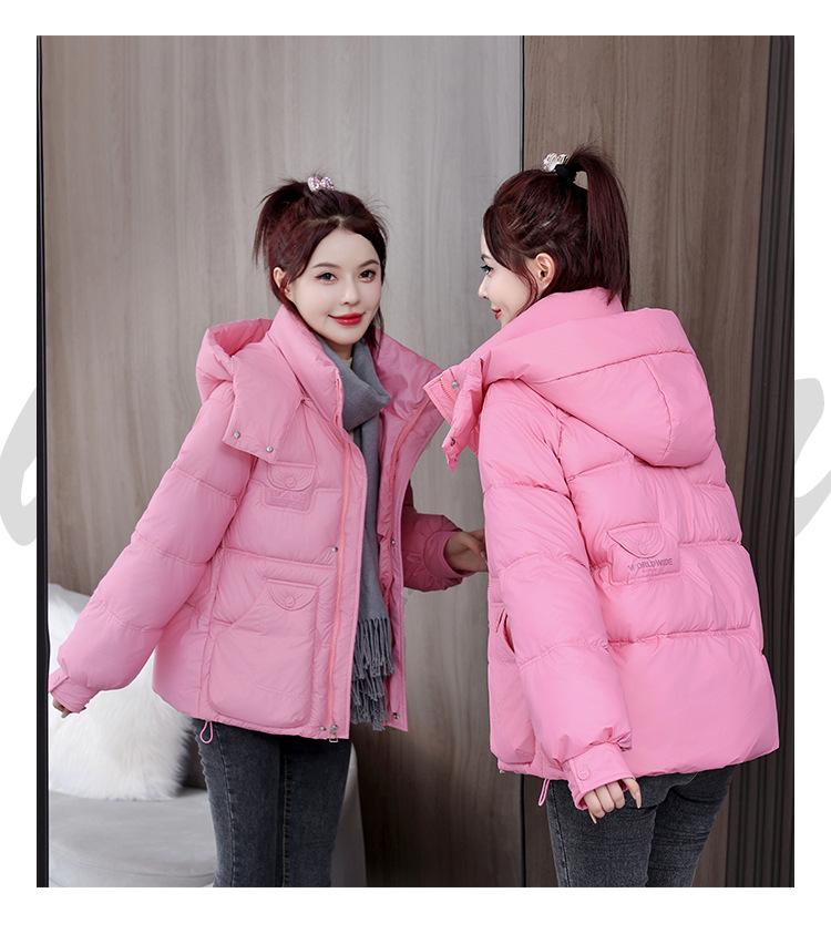 Autumn and Winter Women's Coat Solid Color Hooded Large Pocket Short Loose Coat Thickened Warm Student Jacket