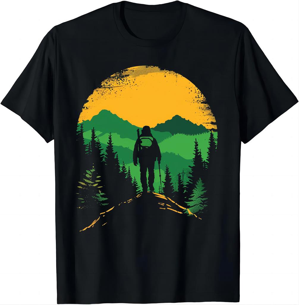 Retrostyle Hiker Tshirt with Mountainous Print T Shirts Graphic T Shirts Mens Clothes Tops Camisas Streetwear Ropa Hombre