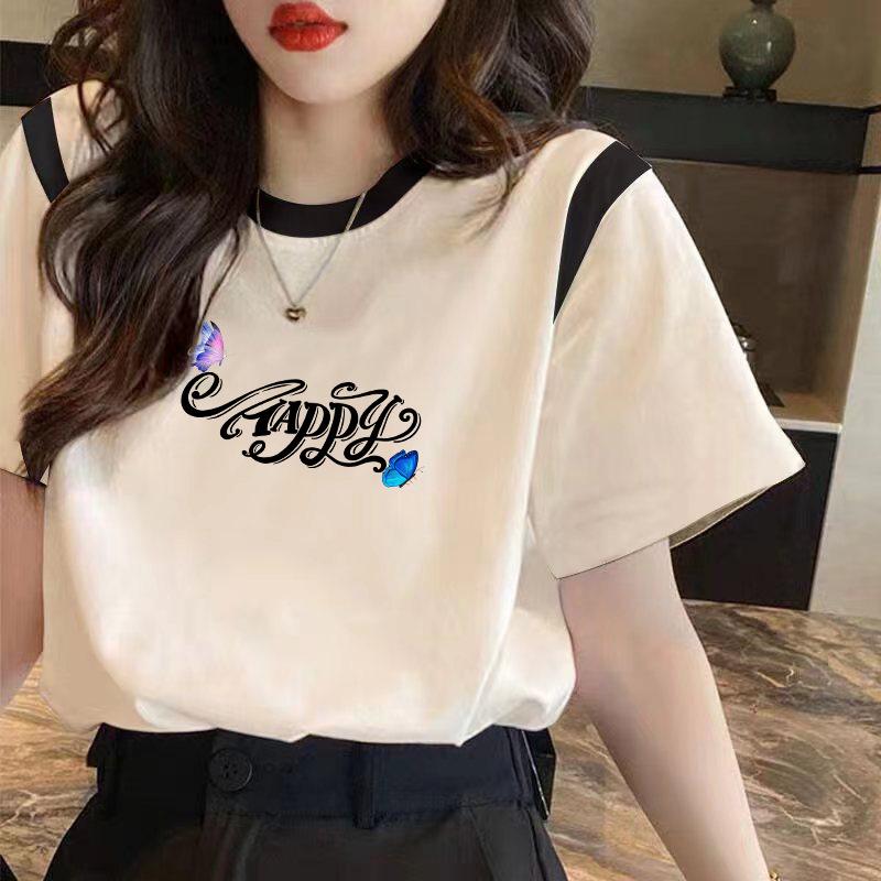 Women's Loose-Fit Cotton Contrast T-Shirt - 2024 Summer Collection