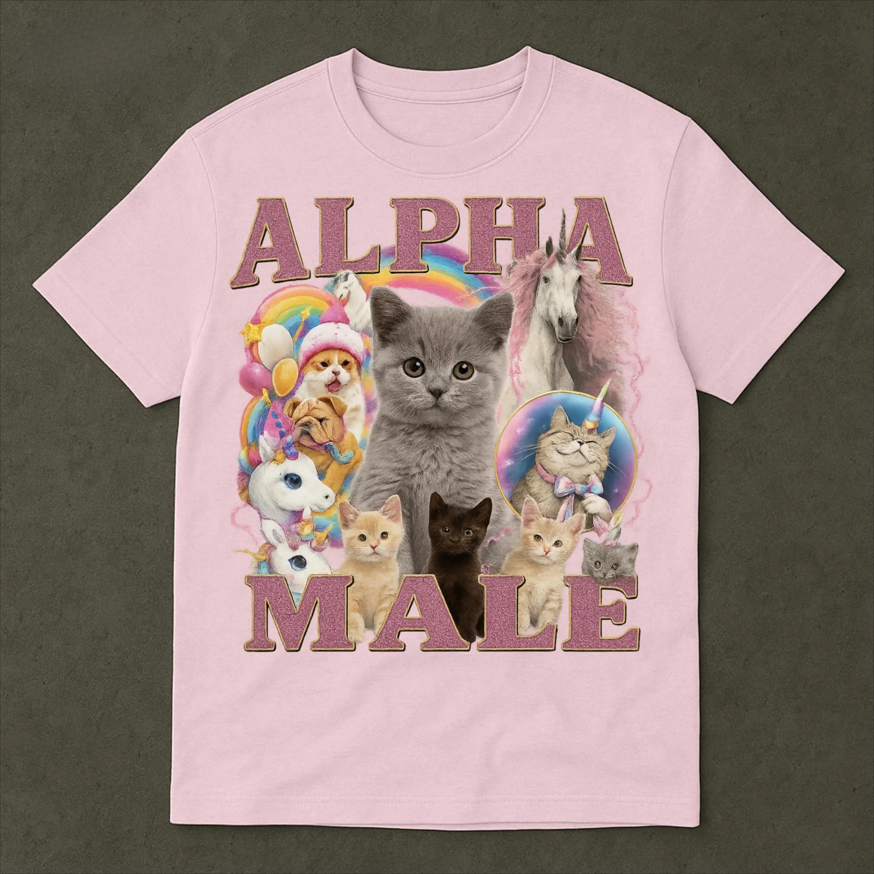2026 Alpha Funny Kitten Shirt Funny Cat Meme Shirt Father Gift Unicorn Rainbow Tee Cat Lover Cat Gift Cursed Cat Shirt S