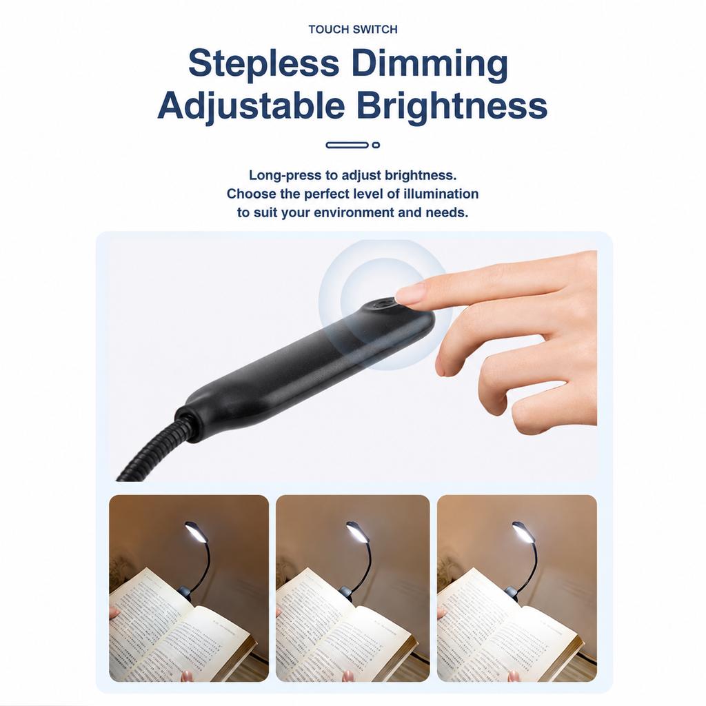 LED Desk Lamp Clip On USB Rechargeable Mini Reading Light for Students Study