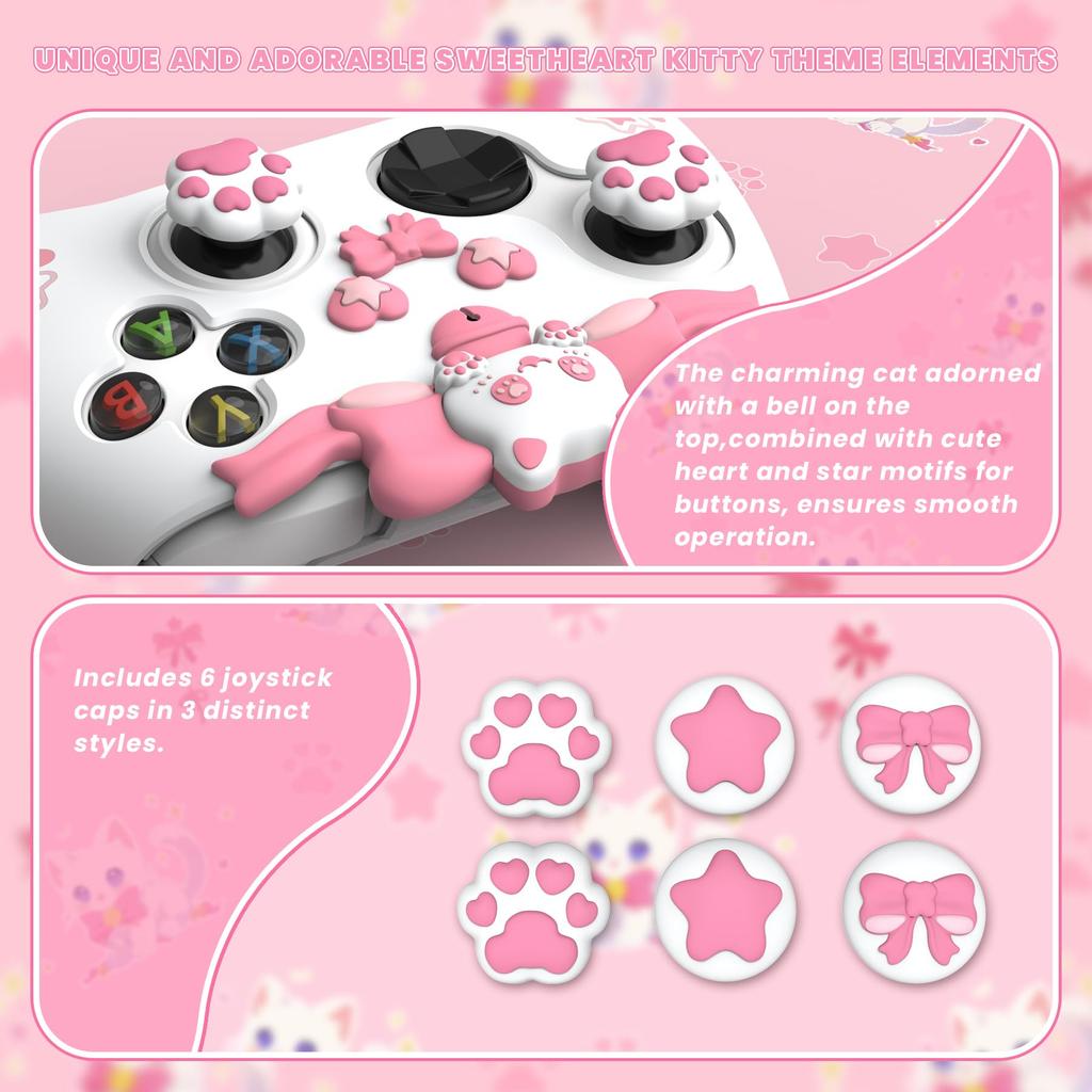 PlayVital Sweetheart Kitty Silicone Cover for Xbox Series Includes Thumb Grips and Cute Grip Cover X/S Controllers, Stickers, Design, Non-Slip [White]