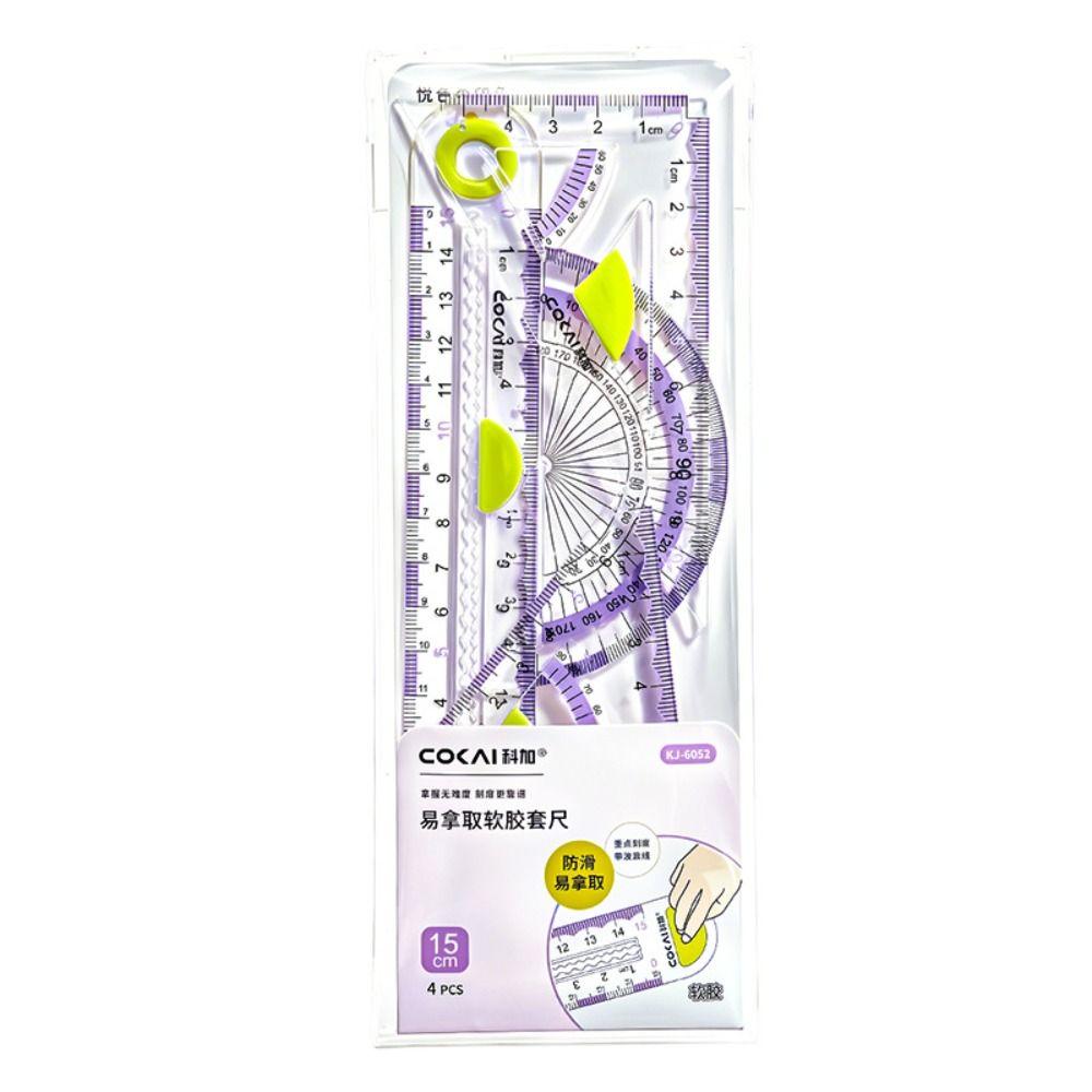 4pcs Soft Silicone Straight Ruler Non Slip Triangle Rulers Simple Stationery Ruler  School Office