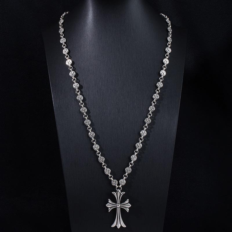 Street Hip Hop Nightclub Trendy Brand Cross Necklace Handmade Chain Retro Hanging Chain Sweater Chain Exquisite Personality High Sense