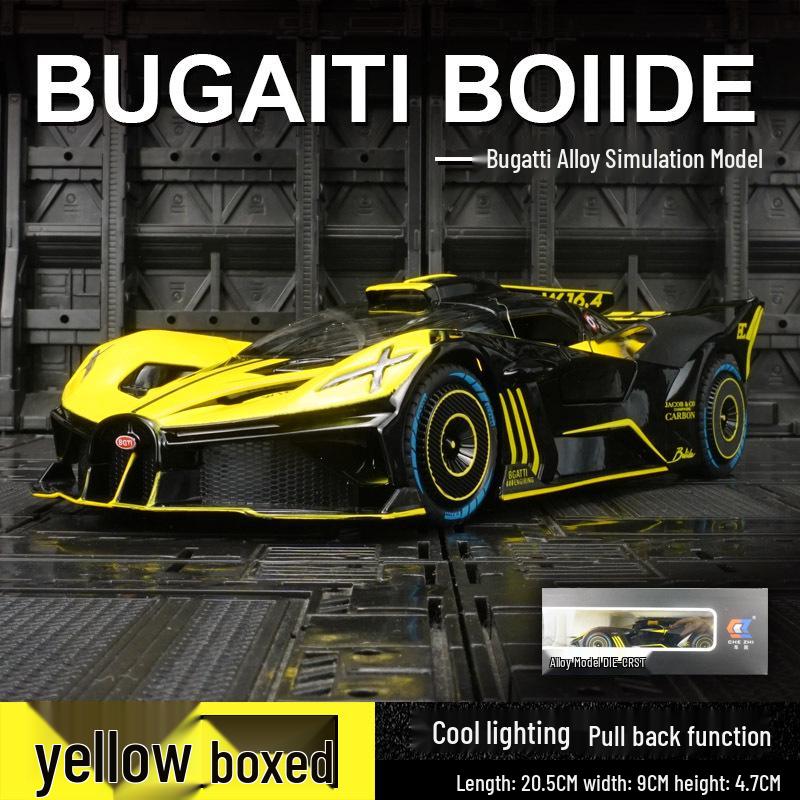 

CZ24652 Модель Bugatti Flying Meteor: Сплавная игрушечная машинка с рулевым управлением, подвеской, звуком и светом жёлтый